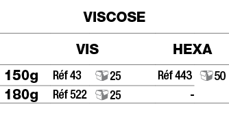 viscose,,vis,hexa,150g,Réf 43, 25,Réf 443, 50,180g,Réf 522, 25,-