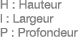H : Hauteur l : Largeur P : Profondeur