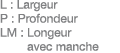 L : Largeur P : Profondeur LM :  Longeur avec manche