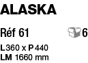 alaska Réf 61     6 L 360 x P 440 LM 1660 mm