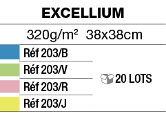 Excellium,320g m2 38x38cm,,Réf 203 B, 20 LOTS,,Réf 203 V,,Réf 203 R,,Réf 203 J