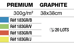Premium  graphite,300g m2   38x38cm,,Réf 183GR B, 20 LOTS,,Réf 183GR V,,Réf 183GR R,,Réf 183GR J