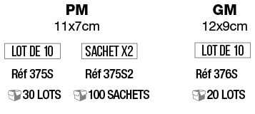 PM 11x7cm,,GM 12x9cm, , ,, ,Réf 375S,Réf 375S2,Réf 376S, 30 Lots, 100 sachets, 20 Lots