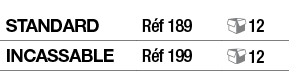 standard,Réf 189, 12,incassable,Réf 199, 12