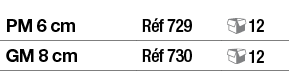 PM 6 cm,Réf 729, 12,GM 8 cm,Réf 730, 12